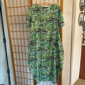 Zanzea Green Tulip Dress with short Sleeves and Crew Neck